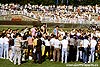 Friedensfahrt 1989, 42. Auflage, Etappenankunft Dresden, Steyer Stadion, Siegerehrung, 1.Uwe Raab, 2. Olaf Ludwig, 3. J.Regec