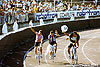 Friedensfahrt 1989, 42. Auflage, Etappenankunft Dresden, Steyer Stadion, Ehrenrunde, Ludwig, Regec, Raab (v.l.)